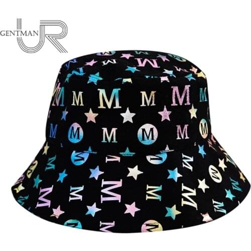 New Women Bucket Hats M Letter Stars Graffiti Glittering Cotton Hat For Women Outdoor Sunscreen Sun Hat Feamle Panama Cap