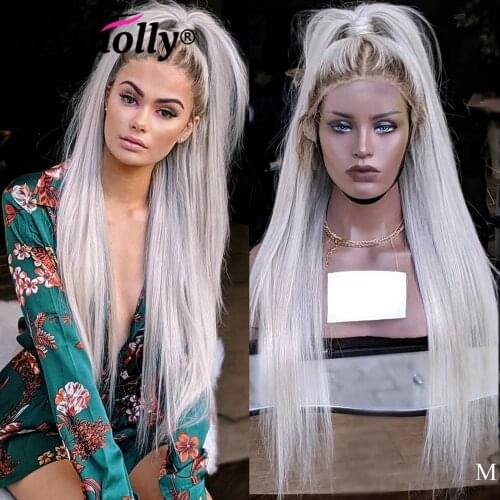 Ombre Grey Platinum Blonde Lace Front Wig Human Hair Pre Plucked Straight Lace Front Wig Brazilian Closure Wigs With Baby Hair