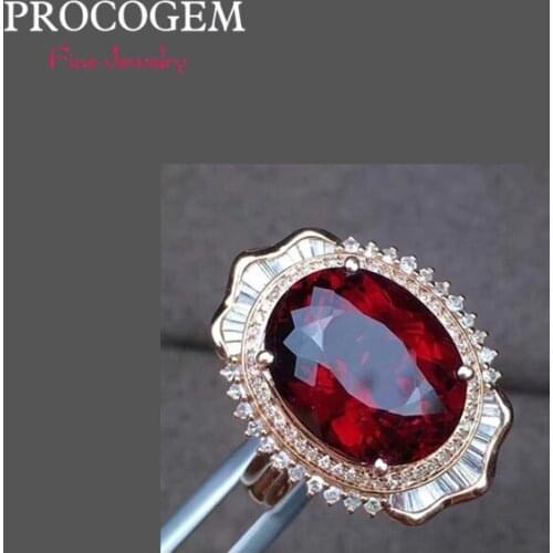Procogem 3.75ct Gorgeous Natural Garnet Ring for Women Party Big Real gemstones Fine jewelry rings gift 925 Sterling Silver #839