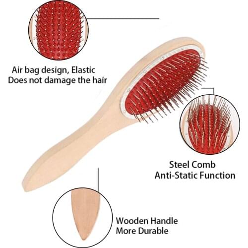 Professional Anti Static Detangling Steel Tooth Wood Comb Wig Hair Extensions Brush for Hairbrush Large Paddle Cushion Comb