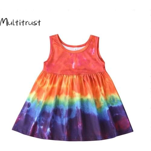 Colorful Tie Dye Baby Girls Dress Toddler Infant Kids Sleeveless O-neck Baby Girl Summer Clothes Outfits Casual Girls Dresses