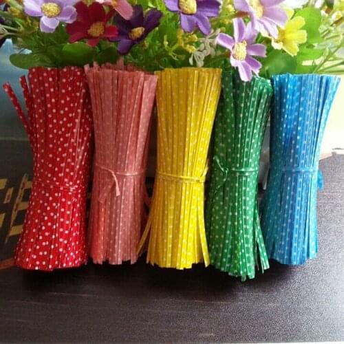 Multi Color 250Pcs/lot Candy color Dot Print Twist Ties Wire For Cake Pops Sealing Cello Bags Lollipop Gifts Package
