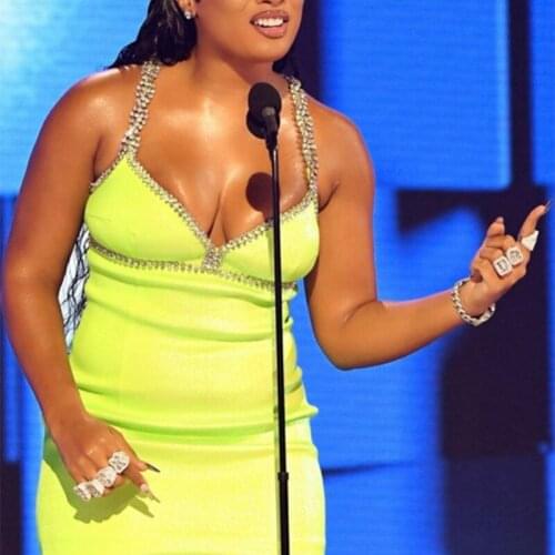 Sexy V Neck Green Casual Bodycon Diamonds Spaghetti Strap Backless Women Party Dress Vestidos Evening Femme Robe Nightclub C1028