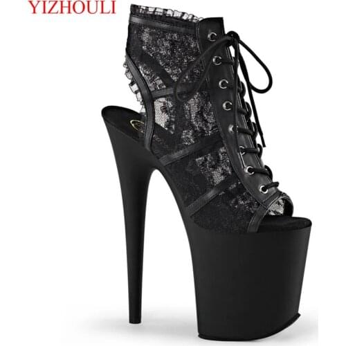 Sexy summer ankle boots, lace hollowed-out shoes for parties and nightclubs, 20cm heels for models, dancing shoes