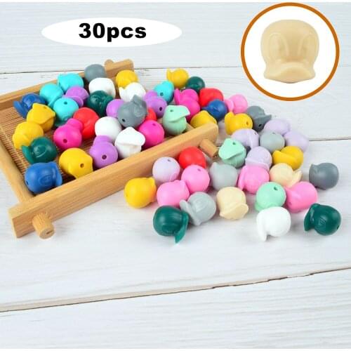LOFCA 30pcs Duck Silicone Beads Silicone Baby Teether Teething Cartoon Chew Oral Dental Pacifier Clip Necklace Newborn Toy