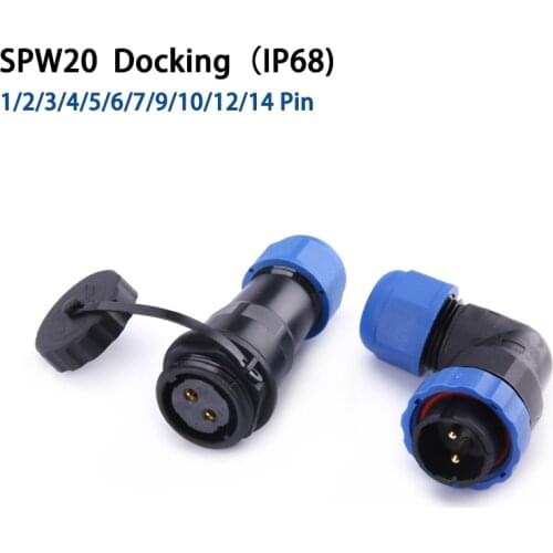 SP20 IP68 1/2/3/4/5/6/7/9/10/12/14 Pin degree elbow Docking waterproof connector Male and female socket Aviation connectors