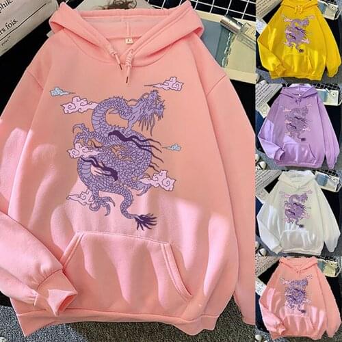 Dragon Print Sweatshirt Women Hoodie Cute Hip Hop Kawaii Harajuku Oversized Kawaii Womens Tops Clothes