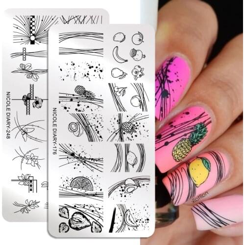NICOLE DIARY Nail Stamping Plates Flower Characters Pattern Nail Art Plate Stencil Geometric Line Leaf Image Printing Plates