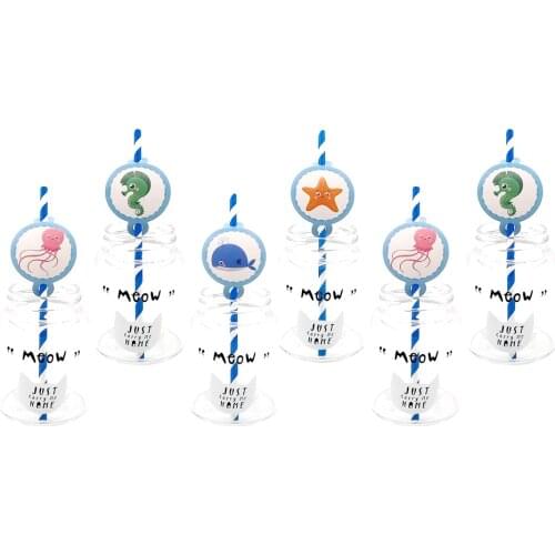 12pcs Disposable Biodegradable Paper Straw Tube Eco Friendly For Boys Kids Sea Life Marine Animal Fish Birthday Party Supplies