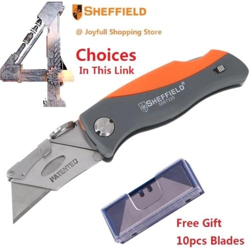 SHEFFIELD Utility Folding Knife SK5 Steel Blade Knife Heavy Duty Knife Multifunctional Paper Cutter Knife Tool with 10pcs blades