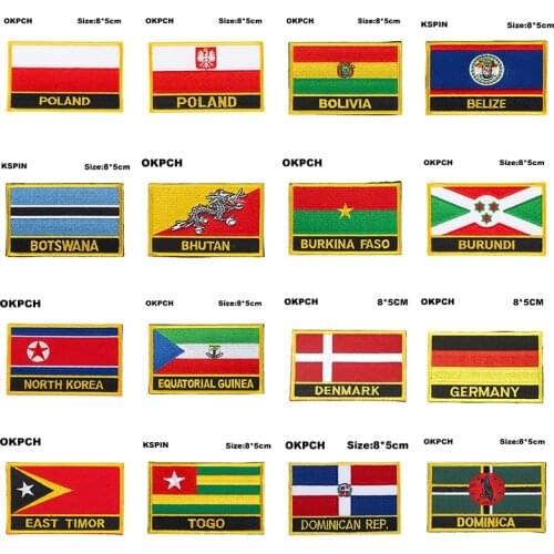 National Flag Embroidery Patch BadgePoland Bolivia Belize Botswana Bhutan Burkina Faso Burundi North Korea Equatorial Guinea