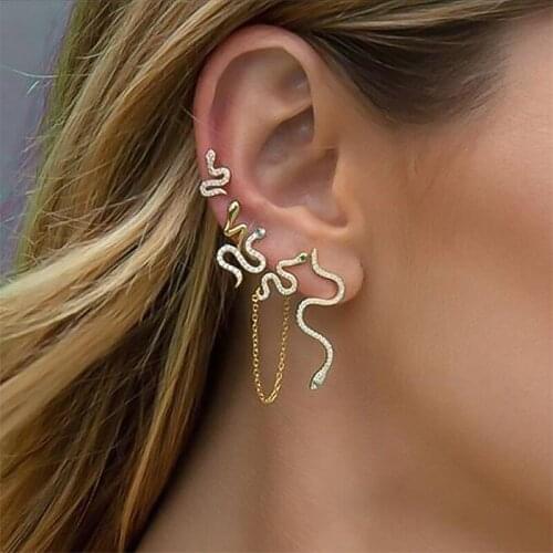Ximei Snake Earring 5pc/set Punk Street Pave Stone Ear Stud Girl Women Trendy Jewelry