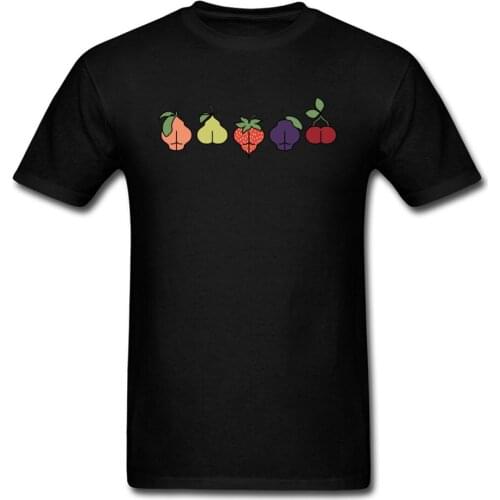 Funny Cherry Strawberry Peach Grape Booty Line Mens T-shirt Fruit Cartoon Tops Short Sleeve Tees Shirts Fools Day Gift