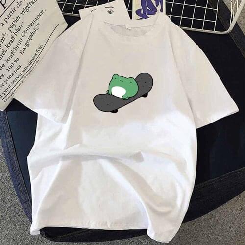 Frog Skateboard Shirt Aesthetic Tops Harajuku Round Neck Short Sleeve T Shirt Cartoon Casual Summer Clothes Streetwear Women