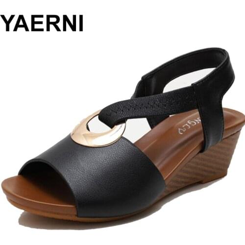 YAERNI 2021 Women Summer Sandals Mid Heels Wedges Shoes Woman Vintage Gladiator office Sandalias Party Beach Shoes Plus Size Dro