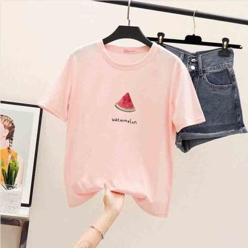 Summer Fruit College Wind Pure Cotton Korean Clothes Women T-shirts Men Couples Avocado Strawberry Cherry Harajuku Plus Size