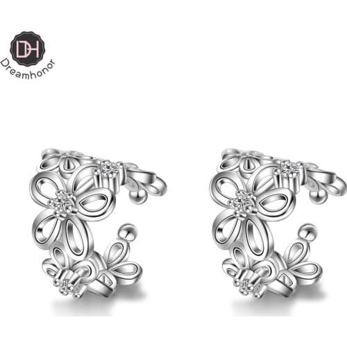 Dreamhonor Women Fashion 2021 Elegant Earrings 925 Sterling Silver Rose Flower Clip Earrings Without Piercing Charm Jewelry