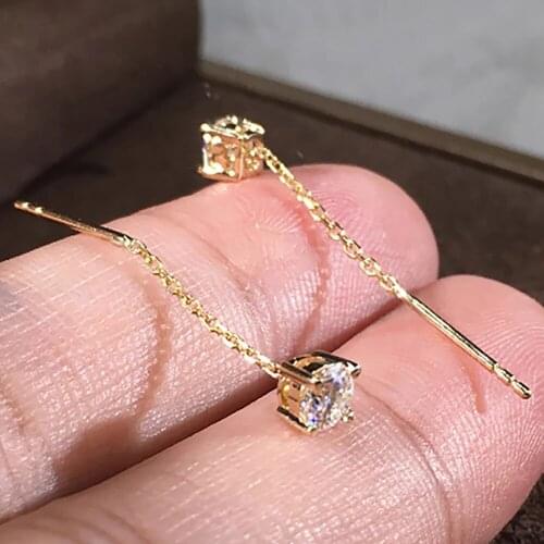14K Yellow Gold 1 Carat Drop Earrings Line Women Wedding Anniversary Engagement Party 0.5ct Round Tassel Moissanite Diamond