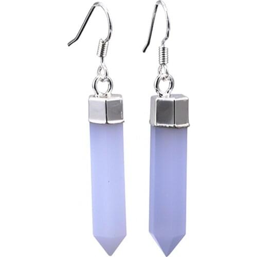 Natural Blue Chalcedony Earring Quartz Crystal Blue Agate Earring Reiki Editation Healing Crystal Stone Charm Woman Jewelry Gift