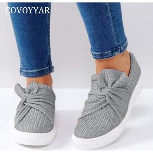 COVOYYAR 2021 Knitted Shoes Women Spring Summer Slip-on Vulcanize Shoes Fashion Platform Flat Casual Shoes Big Size 35-43 WSN376