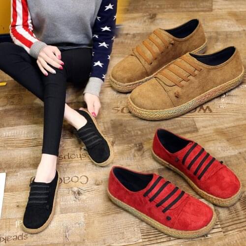 2020 Autumn flat Single Shoes Women Suede Casual Shoes Non-Slip Comfortable National Wind Peas Shoes Large Size 42
