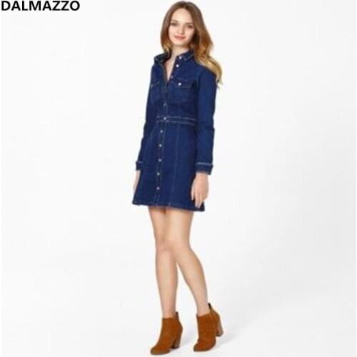 High Quality Women Fashion Single-Breasted Long Sleeve Slim Cowboy Mini Dresses 2021 Spring Designer Woman Runway Denim Vestidos