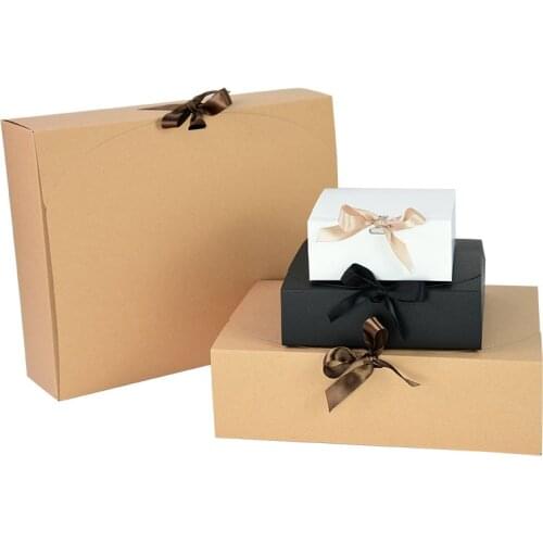 1pcs Black White Kraft Paper Gift Box With Ribbon Wedding Party Gifts For Guests Birthday Cookies Candy Packaging Box Supplies