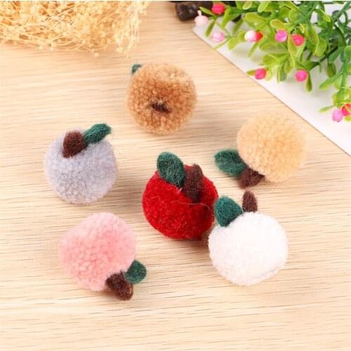 Free Shpping 10PCs/Lot 3D Fur Ball 3D Cartoon Cute Fruit Apple Doll DIY Jewelry Findings Ornament Garment Decor Felt Patch Items