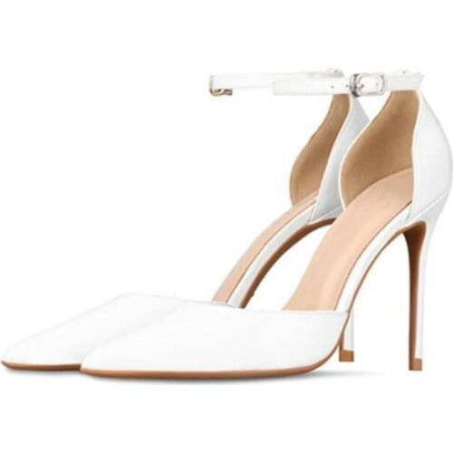 Eegant White Pumps Women High Heels Sandals Thin Heel Pointed Toe Lady Shoes D'orsay & Two-piece Buckle Strap Office Dress Shoe