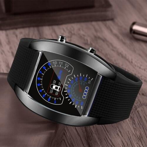 Fashion Men Watch LED Electronic Watch Aviation Pilot Speedometer Sports Car Meter Dial Digital Wrist Watch horloges mannen