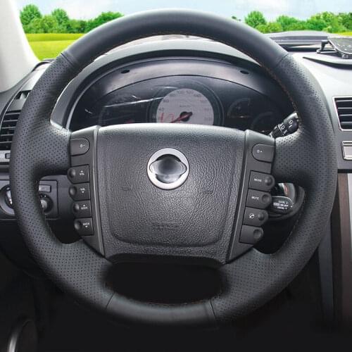 BANNIS Black Artificial Leather DIY Hand-stitched Steering Wheel Cover for Ssangyong Rexton Rexton W Rodius