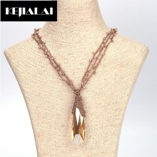 Dankaishi Women Exaggerated Big Water Drop Pendant Necklace Crystal Glass Beads Fashion Winter Long Sweater Chain Party Jewelry