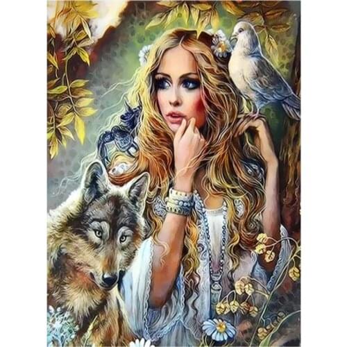 DIY Painting By Number Woman Paint Canvas Girl and wolf Picture Oil Painting Coloring By Numbers Hand Painted Modern