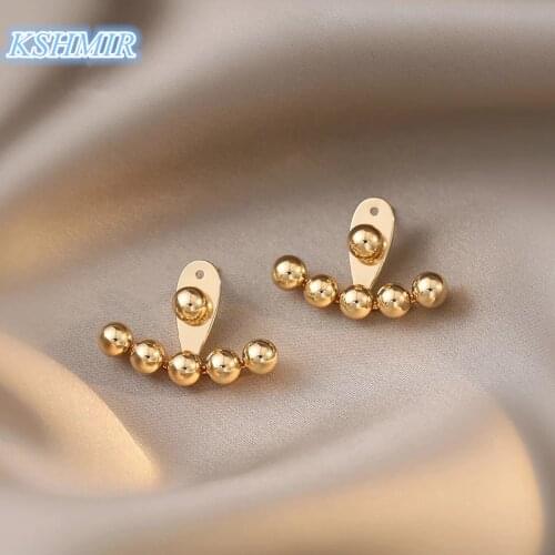 Design Feeling Back Hanging Gold Bean Earrings For Woman 2021 Korean Fashion Jewelry Unusual Accessories For New Goth Party Girl