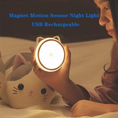 PIR Motion Sensor LED Night Lights USB Rechargeable Magnet Wall Light For Bedroom Bedside Sensor Light Warm Lighting Led Light