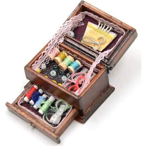 Hot Sale 1:12 Vintage Sewing Needlework Needle Kit Box Dollhouse Miniature Decor
