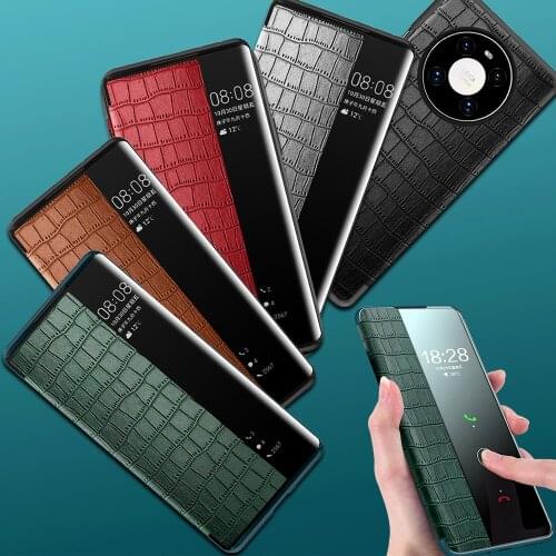 Leather Cover for Huawei Mate 40 Pro Case Smart Touch View Flip Crocodile pattern Leather Case for Mate40 Pro+ Protector Fundas
