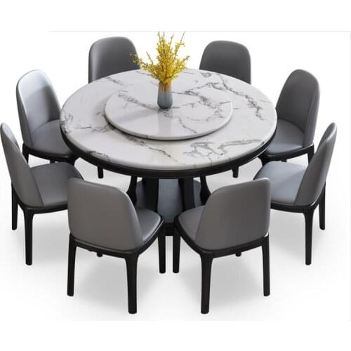 Nordic marble round dining table and chair combination with turntable luxury turning tables