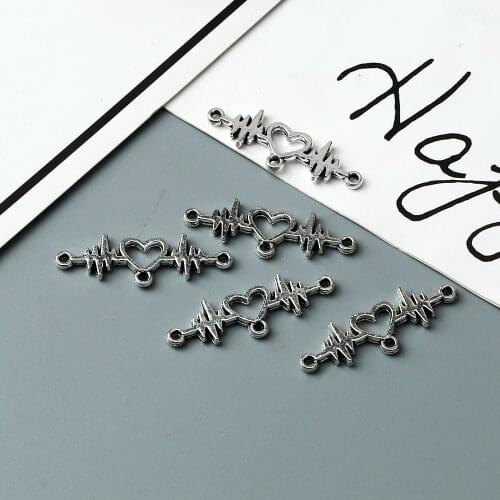 Love Heartbeat Double Hanging Lightning Thorns Necklace Pendant Connector Vintage Peach Heart Bracelet DIY Jewelry Alloy Fitting