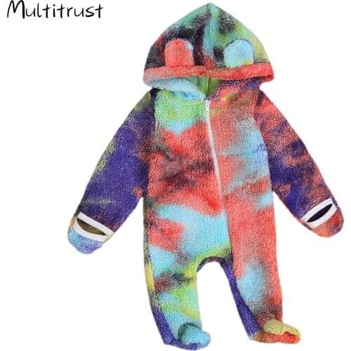 Baby Terry Bear Ears Gradient long sleeve girls boys clothes tie dye ruffles pyjamas newborn baby Footies overalls jumpsuit
