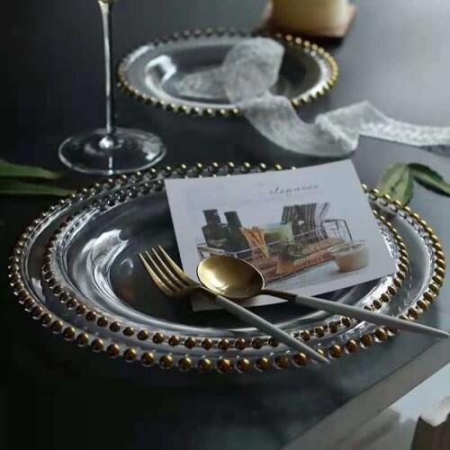 Small Platos Nordic Gold Bead Glass Plate Dishes Plates Decorative Salad Plated Салатница Тарелки Для Еды Тарелка Керамик