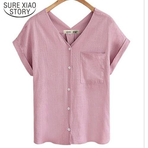 Fashion V Neck Shirts Women clothing Tops 2021 Plus Size Summer Ladies Tops Chiffon Short Shirts Harajuku Shirt 3870 50
