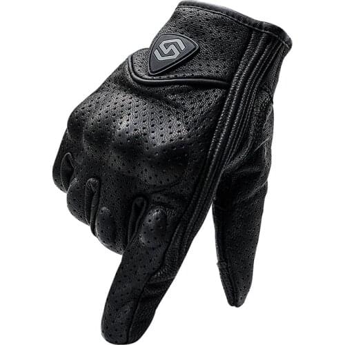 Motorcycle Riding Gloves Full Finger Touch Screen Windproof Leather Off-road Racing Protective Gloves with Holes and Breath