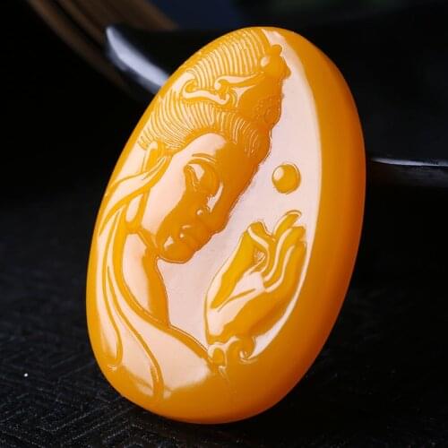Natural Yellow Jade Guanyin Pendant Necklace Chinese Carved Charm Jewellery Accessories Fashion Amulet for Men Women Lucky Gifts