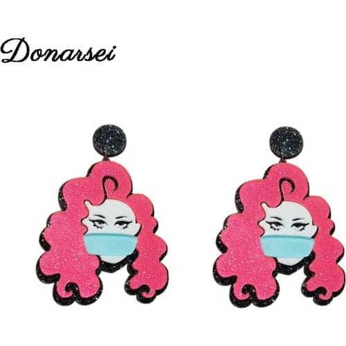 Donarsei 2020 New Funny Mask Women Acrylic Drop Earrings Novelty Cartoon Character Acetate Dangle Earrings
