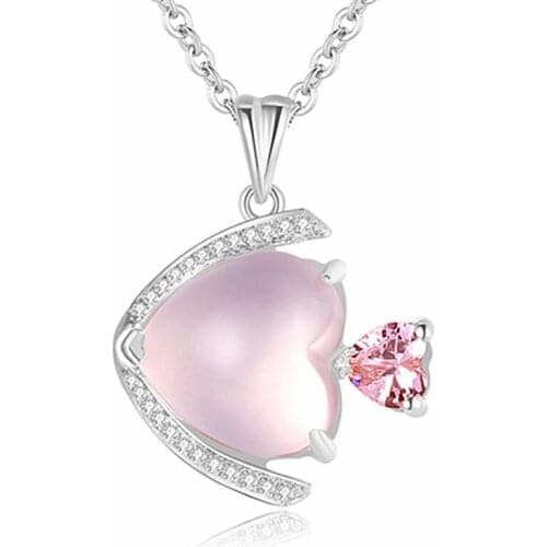 Cute Crystal Fish Pendant Necklace For Women Jewelry 2021 Rose Gold Chain Necklaces Female Silver Plated Choker Accessories