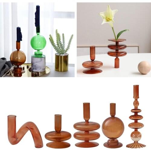 Candle holder decoration wedding nordic glass candlestick home decor Taper Candle Holders Glass Vase Table Decoration