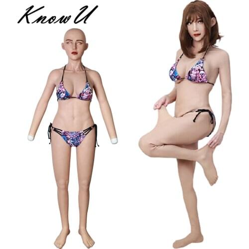 KnowU Shemale Full Bodysuit Open Back with Head Foot Penetrable Vagina Urinate Tube May Femalemask Crossdress D Cup Fake Boobs
