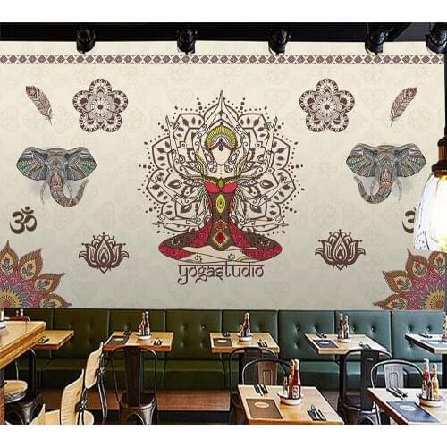 Drop Shipping Custom Wallpaper Mural Elegant India Yoga Studio Dance Studio Health Club Museum Mural Wall Background Painting