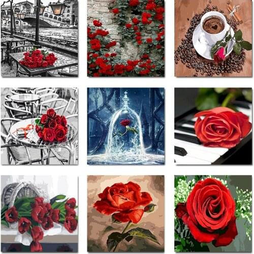 Roses Diy Painting By Numbers Flower Oil Canvas Wall Picture Acrylic HandPainted Home Decoration Art For Adults Kit With Framed